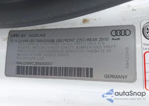 2014 Audi A7 3.0 Tdi Premium Plus z USA, uszkodzony, nr VIN WAU2MAFC3EN092037